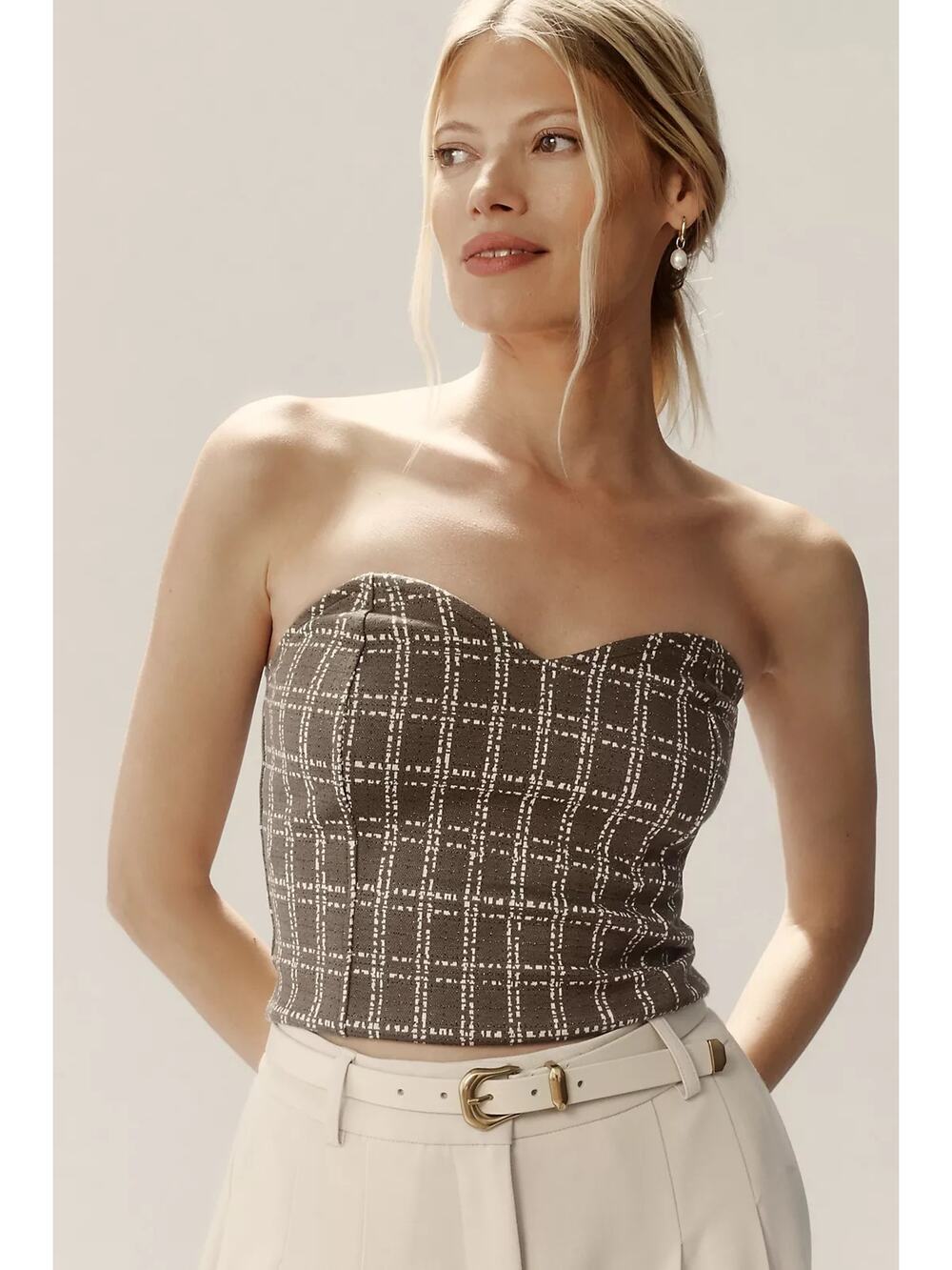 Anthropologie Maeve Strapless Corset Top Olive Green Metallic Sweetheart Medium